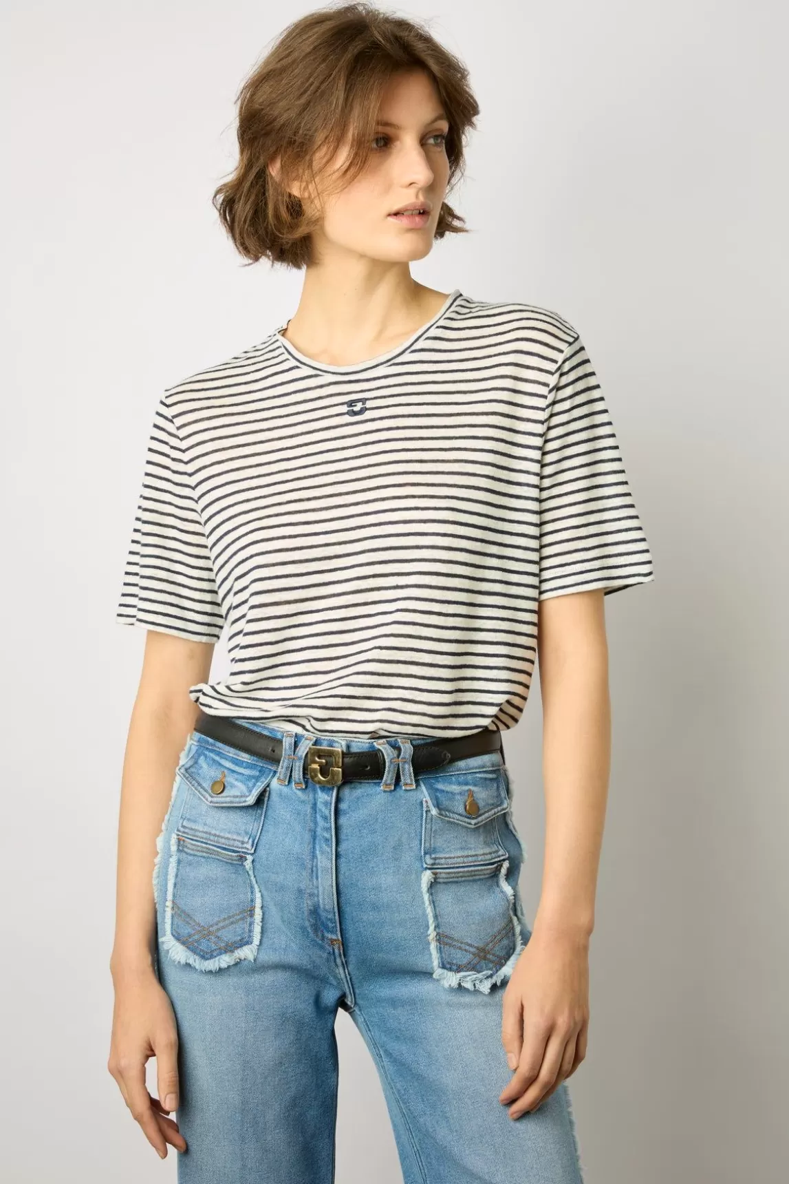Gerard Darel Tshirt Raye En Lin Marine - Myria Flash Sale