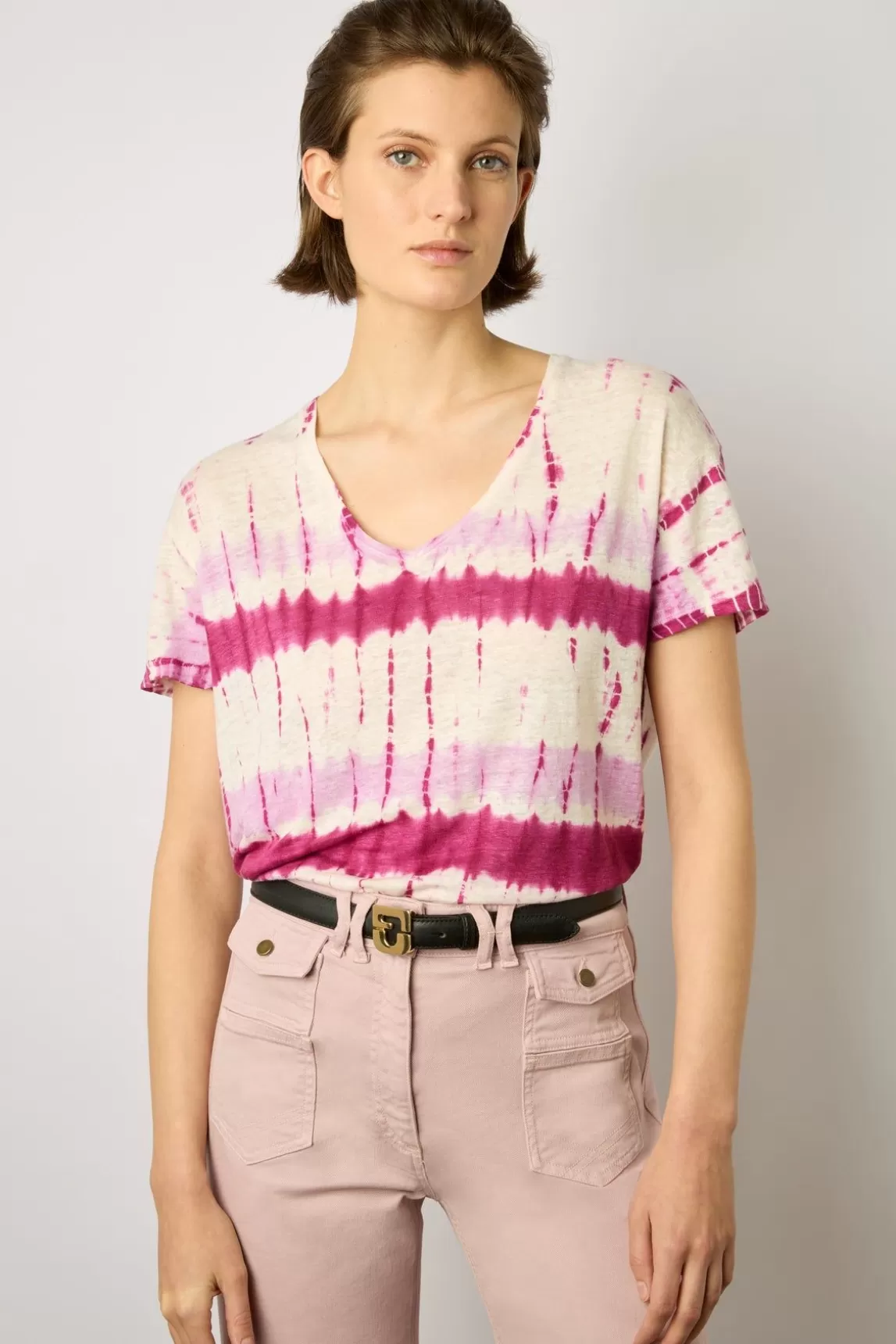 Gerard Darel Tshirt Tie And Dye En Lin Fuchsia - Melane Store