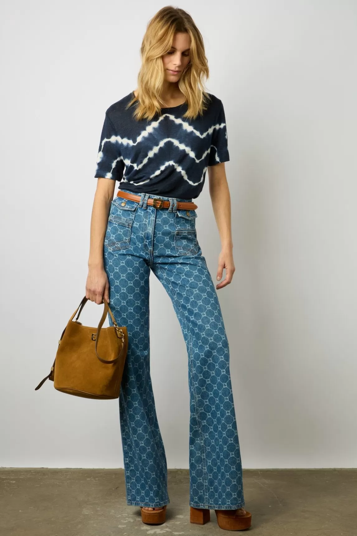 Gerard Darel Tshirt Tie And Dye En Lin Indigo - Maroi Sale