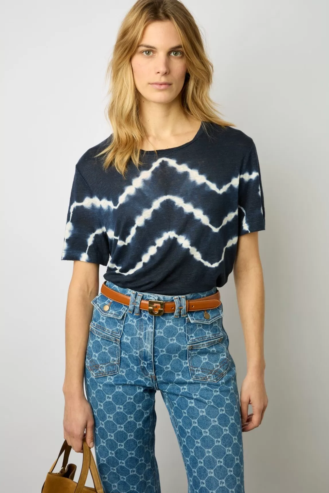 Gerard Darel Tshirt Tie And Dye En Lin Indigo - Maroi Sale