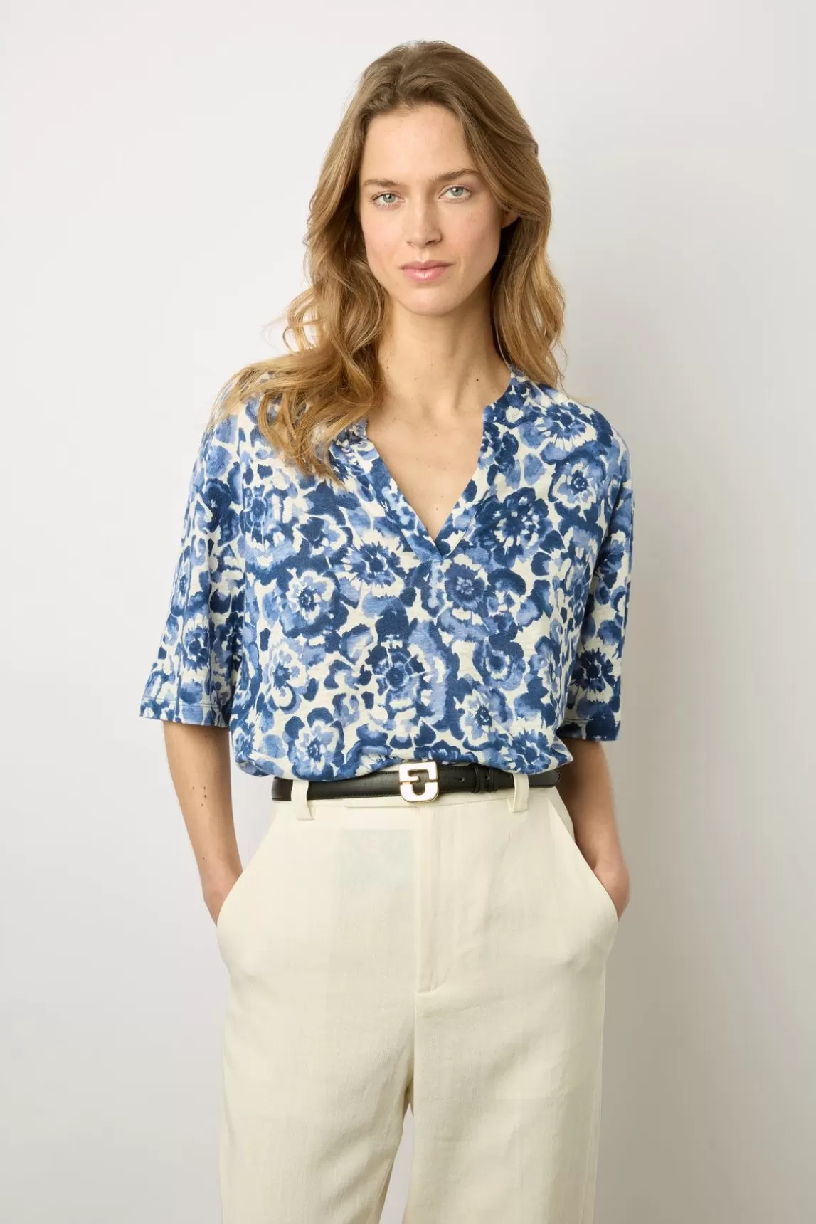 Gerard Darel T-Shirt Tunisien Fleuri En Lin Ecru - Monia New
