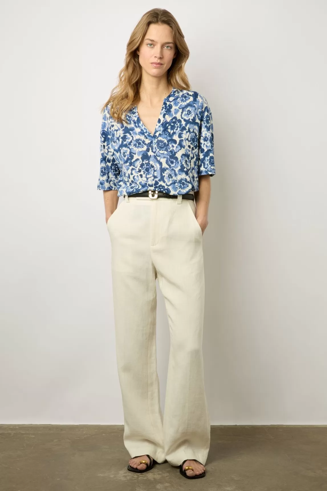Gerard Darel T-Shirt Tunisien Fleuri En Lin Ecru - Monia New