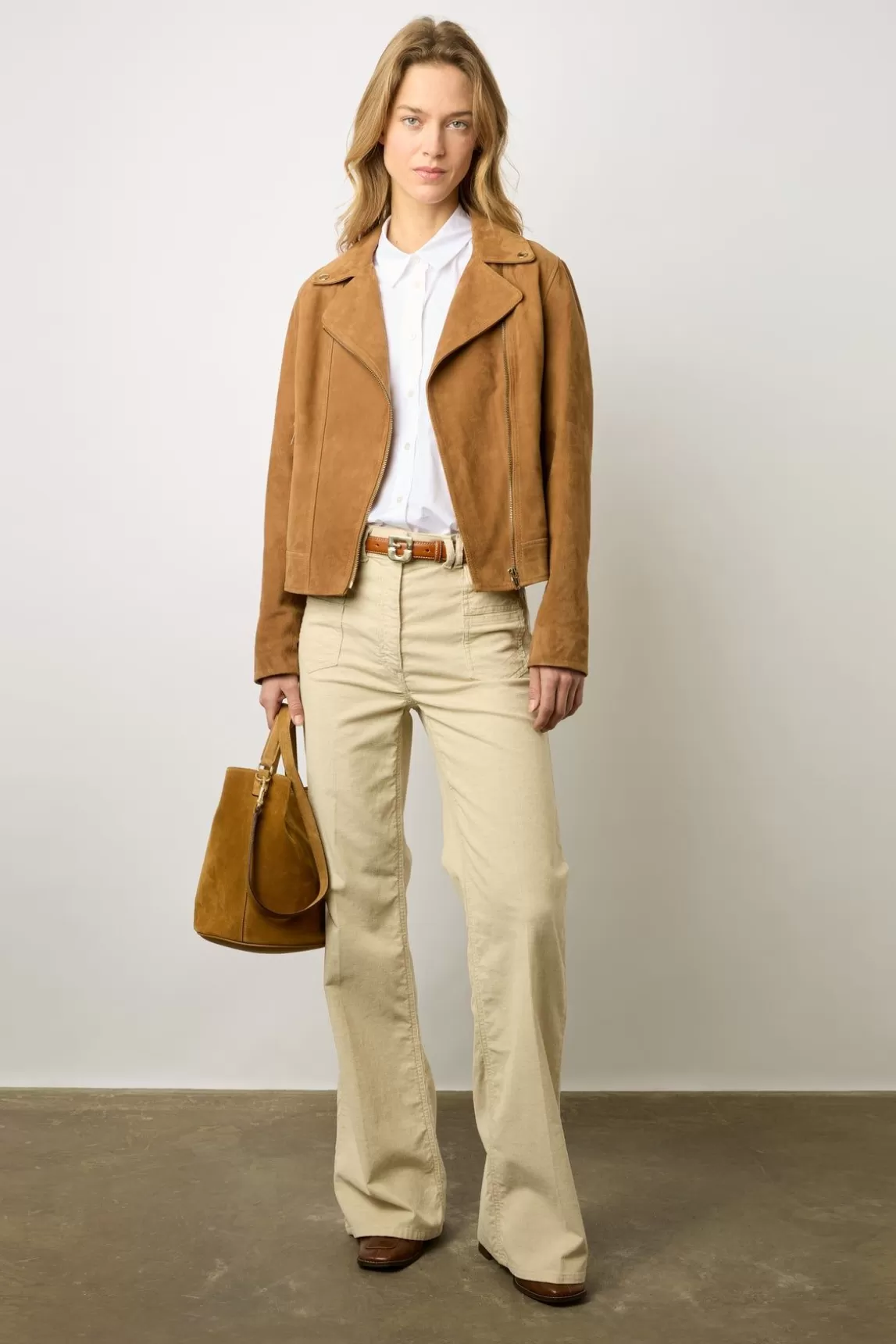 Gerard Darel Veste Biker En Cuir Velours Caramel - Maud Cheap