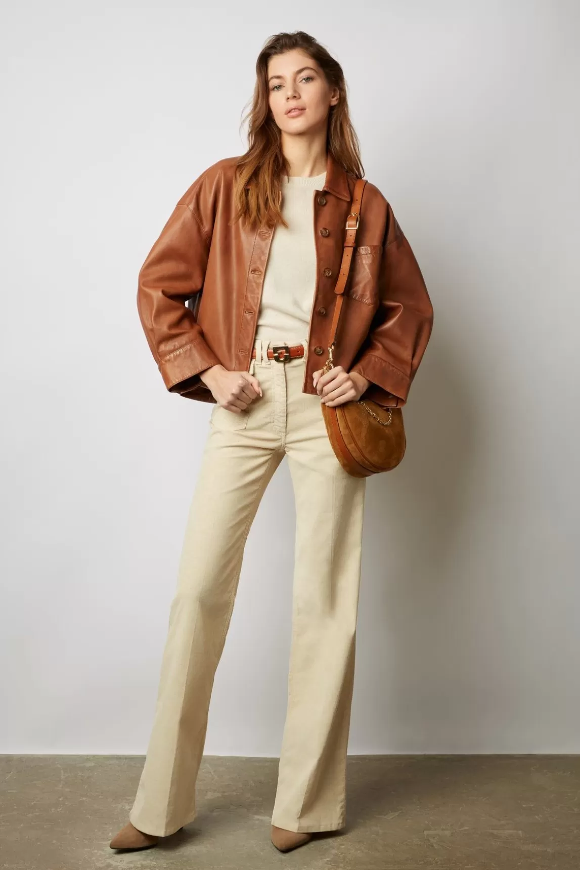 Gerard Darel Veste Courte En Cuir Cigare - Jocya Cheap