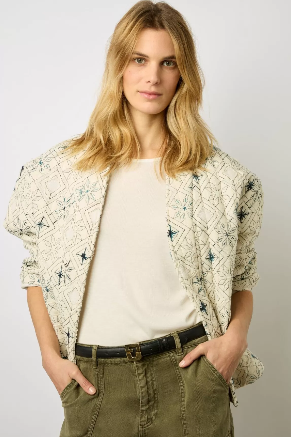 Gerard Darel Veste En Boutis Brode Ecru - Babette New