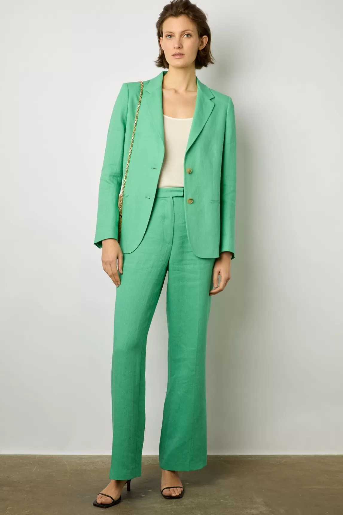 Gerard Darel Veste En Lin Melange Emeraude - Barbara Best