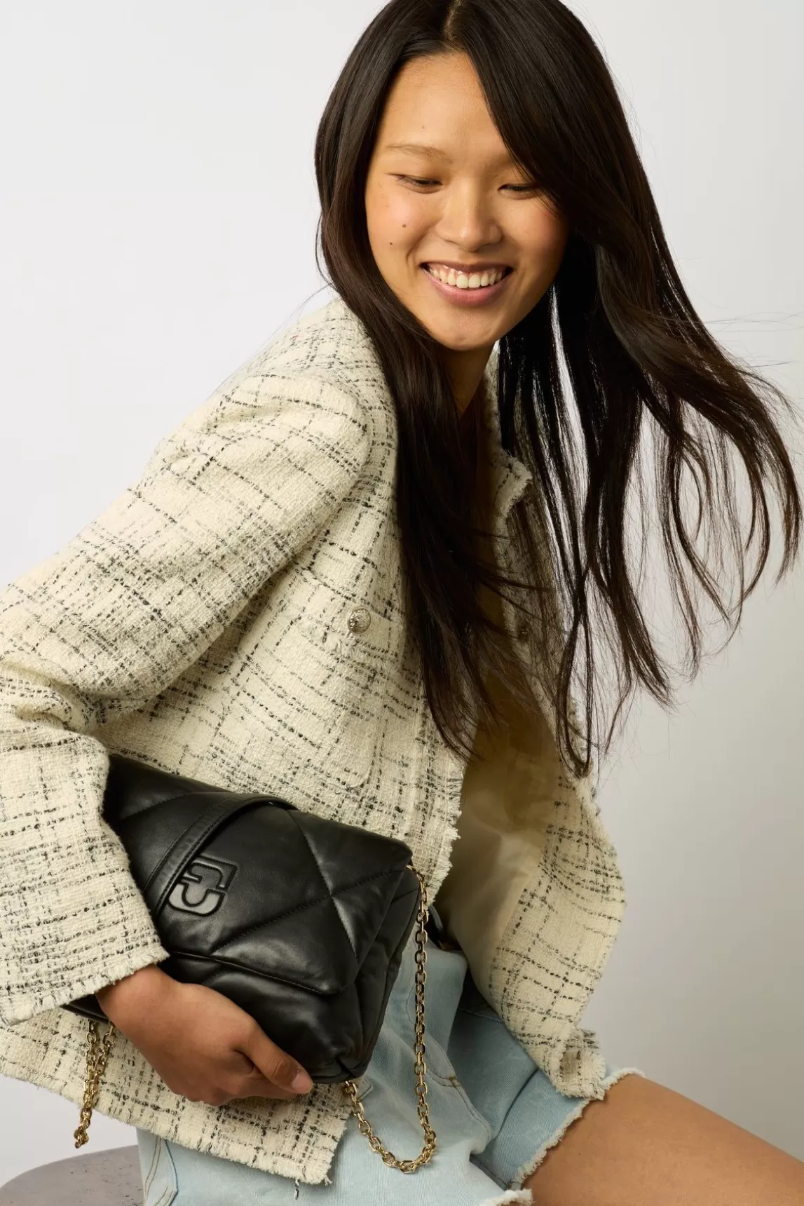 Gerard Darel Veste Mi-Longue En Tweed Ecru - Brenda Online